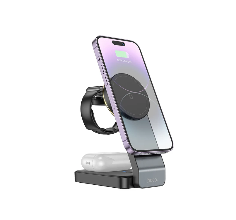 Hoco CQ3 Motociclete pliere 3-in-1 magnetic wireless încărcător rapid negru